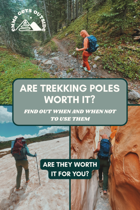collage of trekking pole uses for a pinterest pin