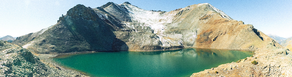 crystal-lake-ophir-pass-colorado-panorama Crystal Lake at the top of Ophir Pass Colorado with blue water and alpine mountain views