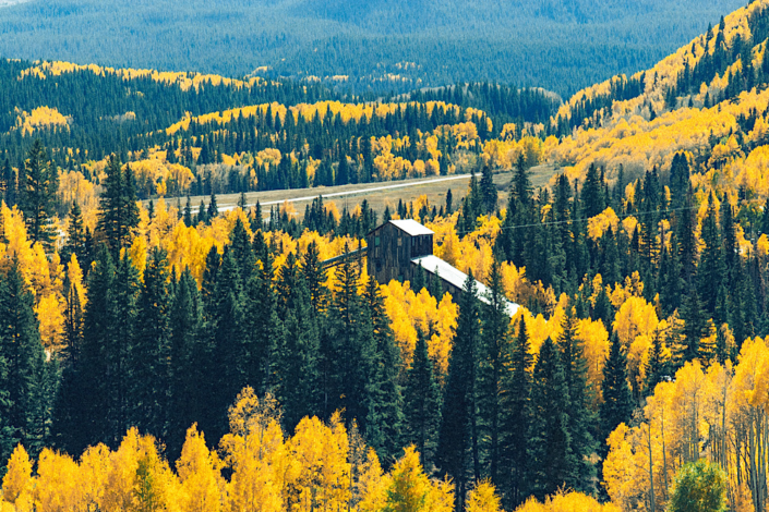 matterhorn-mill-telluride-colorado-aspen-trees Matterhorn Mill near Telluride Colorado surrounded by aspen trees in fall near Ophir Pass scenic drive
