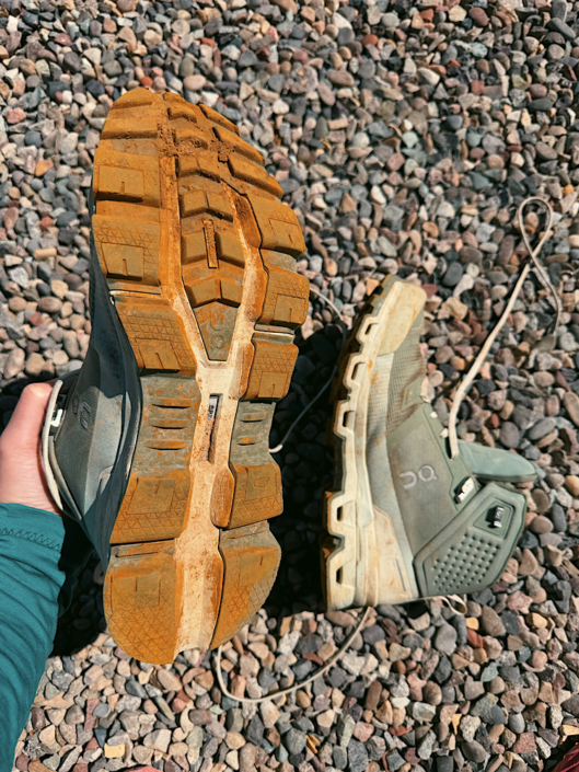 hiking boot tread and lugs showing traction compared to trail runners for hiking