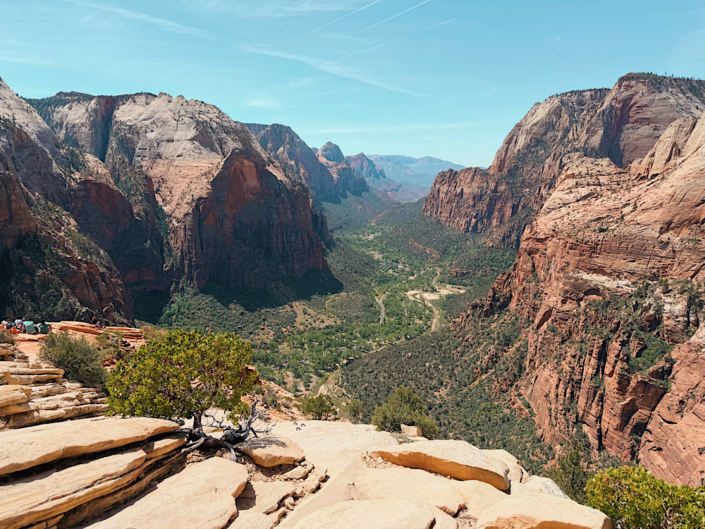 Panoramic summit view of Zion Canyon from the top of the Angels Landing hike