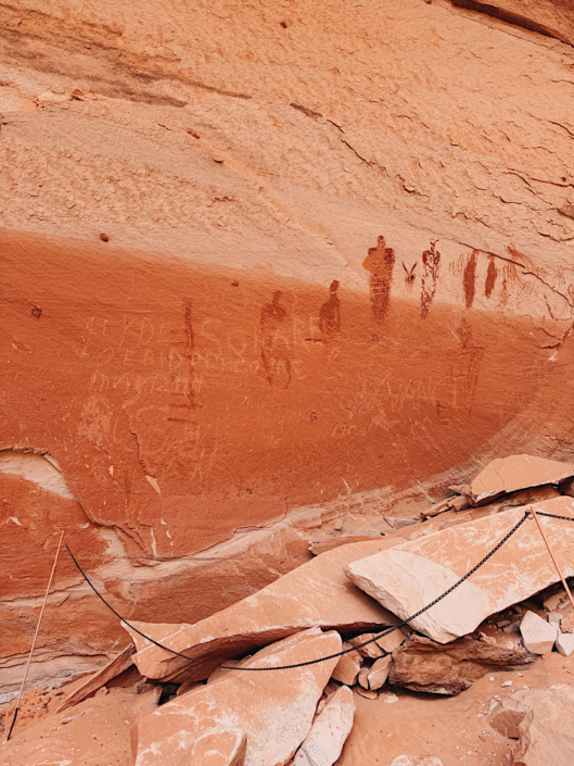 Graffiti carved into rock near the Alcove Gallery pictographs in Horseshoe Canyon, Canyonlands National Park