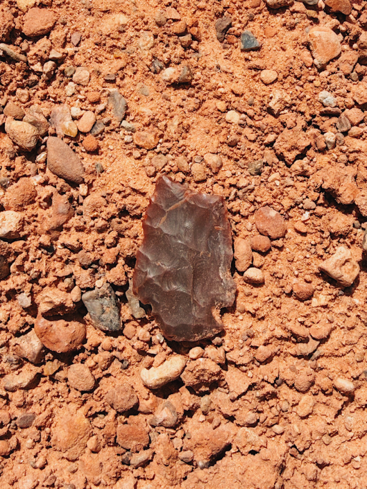 Worked flint arrowhead found in the sand while hiking Horseshoe Canyon in Utah
