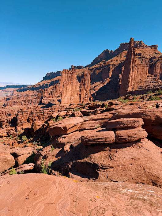 View of the Fisher Towers from the scenic overlook at the end of the Fisher Towers Trail