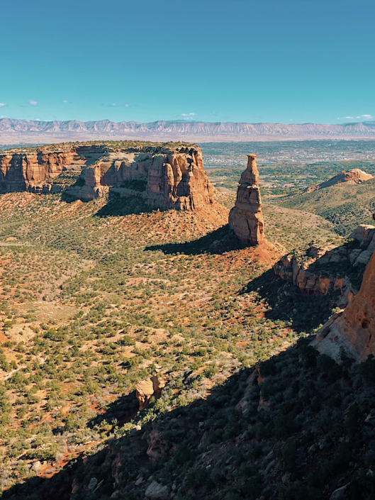 View of Independence Monument from Rim Rock Drive in Colorado National Monument near Grand Junction, Colorado