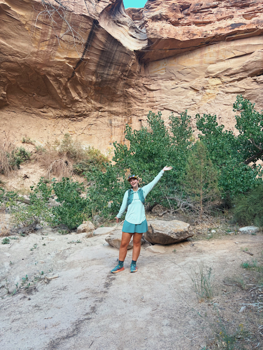 Hiking in Echo Canyon wearing the Patagonia Maipo Skort