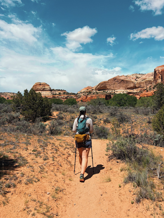 Hiking in Escalante Canyon wearing Patagonia Terrebonne Shorts