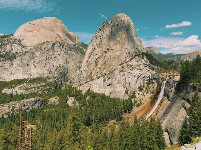 Nevada Falls and Liberty Cap Dome viewed from the John Muir Trail in Yosemite National Park