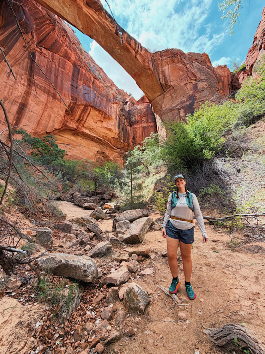 Hiking in shorts at Escalante Natural Bridge in Utah