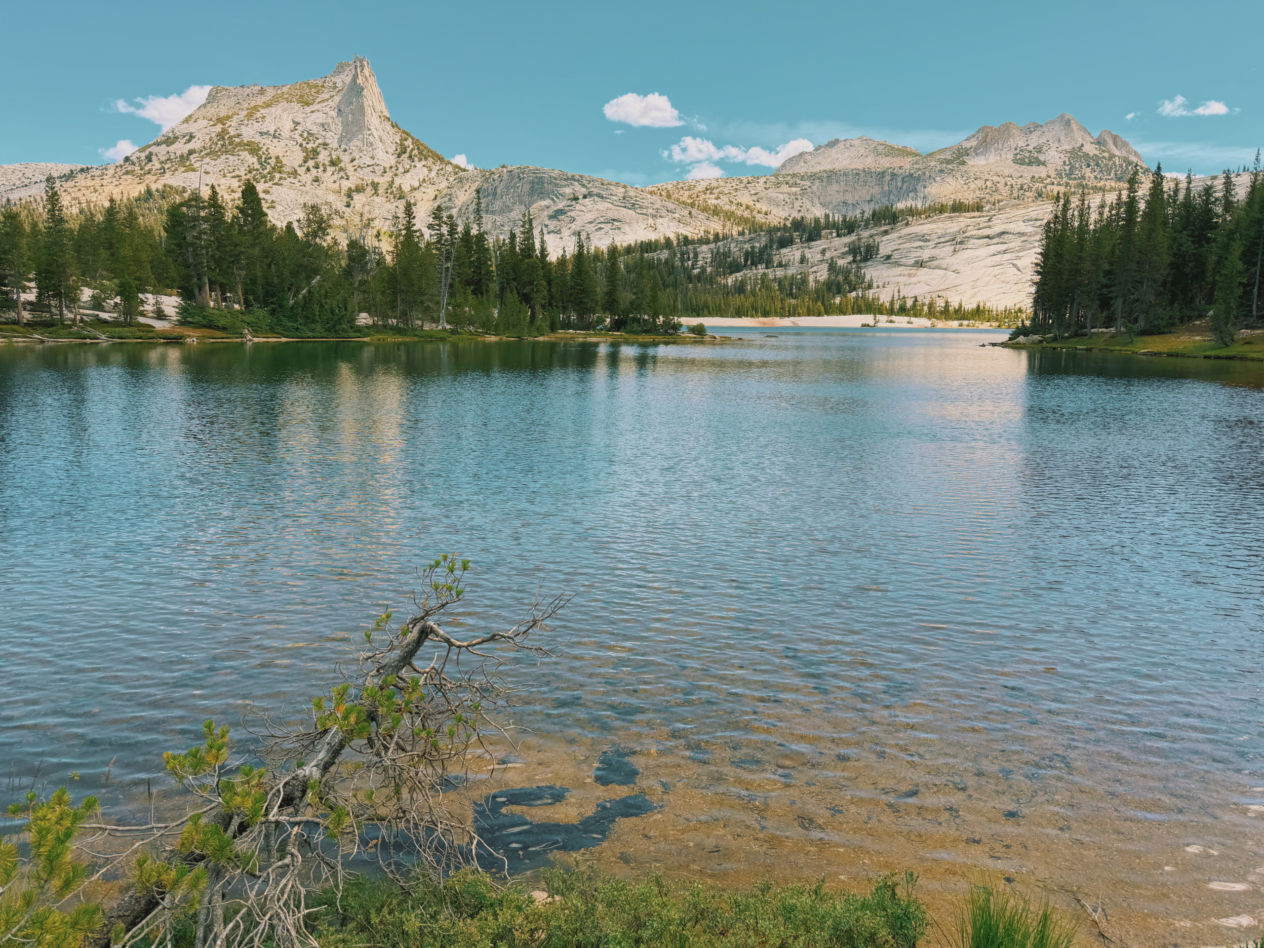 Lower Cathedral Lake and Cathedral Peak on the Cathedral Lakes hike in Yosemite