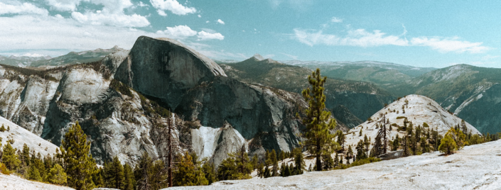 Panoramic view of Half Dome and North Dome in Yosemite National Park