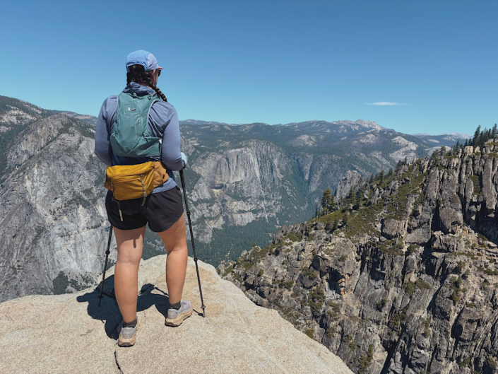 Osprey Dyna 6 with an REI Trail 5 Waist Pack while hiking in Yosemite