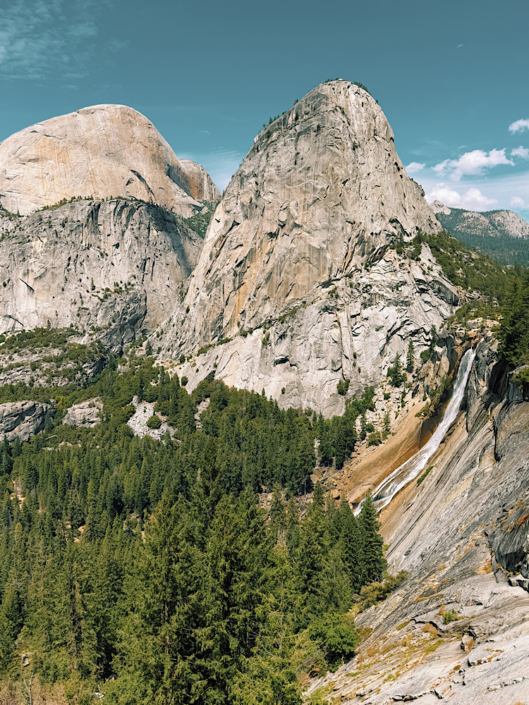 Nevada Fall and Liberty Cap viewed from the John Muir Trail in Yosemite